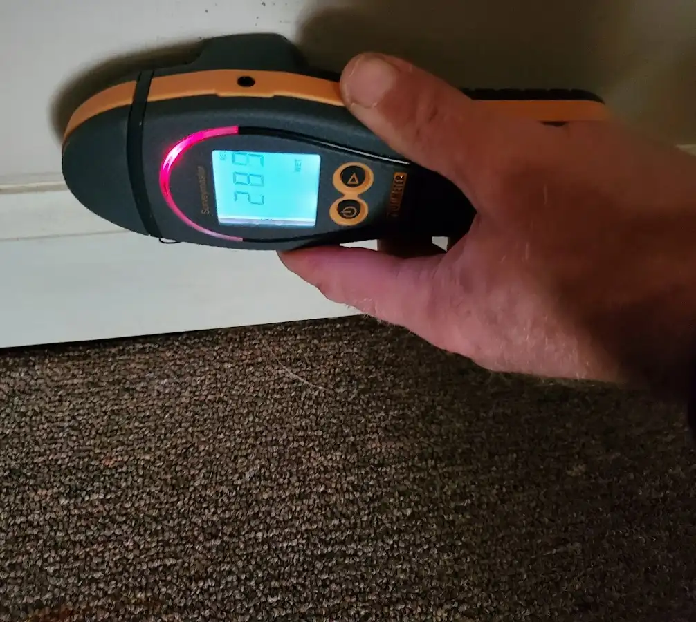 Moisture detection at baseboard during Storm Damage Restoration in Guilford